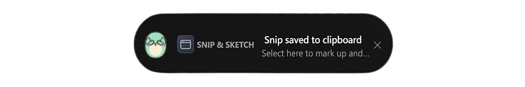 Mintu Dynamic Island notification banner showing Snip & Sketch clipboard notification