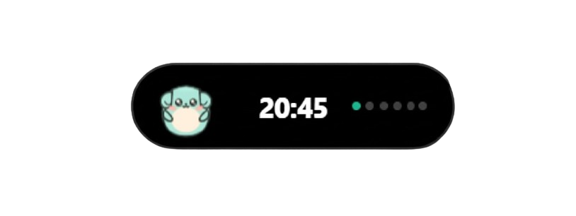 Mintu Dynamic Island minimal clock widget displaying 20:45