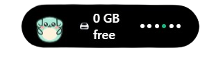 Mintu Dynamic Island disk storage alert showing 0 GB free